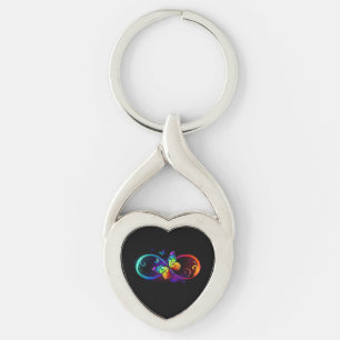 Porte-clés Vibrant infinity with rainbow butterfly on black