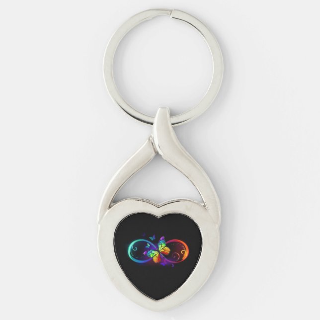 Porte-clés Vibrant infinity with rainbow butterfly on black (Devant)