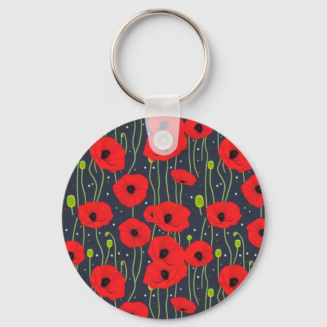 Porte-clés Vibrant Modern Red Poppies Pattern Art (Recto)