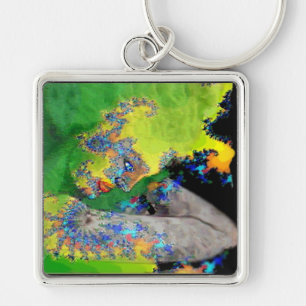 PORTE-CLÉS VIBRATION DE MATTER, FRACTAL WOMAN IN GREEN YELLOW