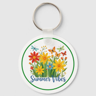 Porte-clés Vibrations estivales Floral avec Papillons