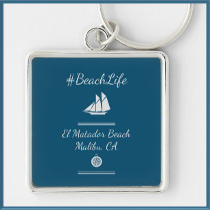 Porte-clés Vie de plage personnalisable bleu marine