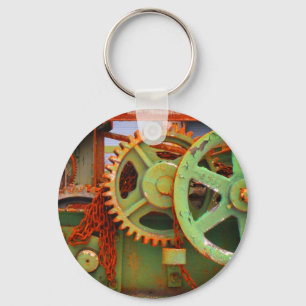 Porte-clés Vieille machinerie d'usine engrenages roues Vieux