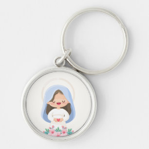 Porte-clés Vierge Marie Kawaii Gracieuse Tenant un Cœur – Bla
