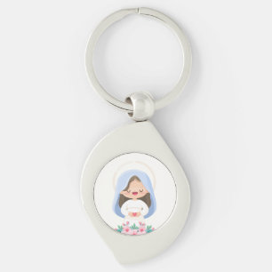 Porte-clés Vierge Marie Kawaii Pure avec Cœur – Blanche