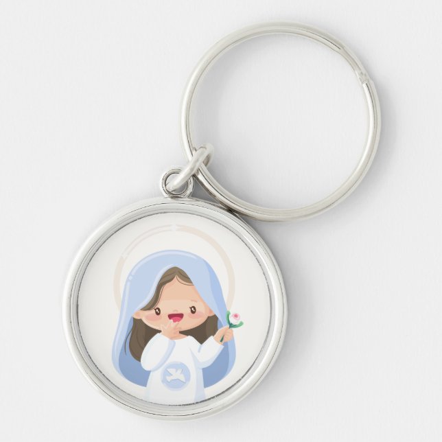 Porte-clés Vierge rayonnante Kawaii Marie tenant la fleur - B (Devant)