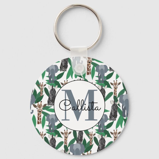 Porte-clés Vierge Zebra Elephant Giraffe Safari Animals (Recto)