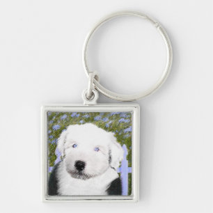 Porte-clés Vieux anglais Sheepdog Puppy Peinture - Chien Art