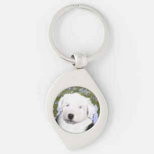 Porte-clés Vieux anglais Sheepdog Puppy Peinture - Chien Art