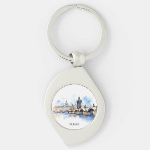 Porte-clés Vieux Prague, aquarelle du pont Charles