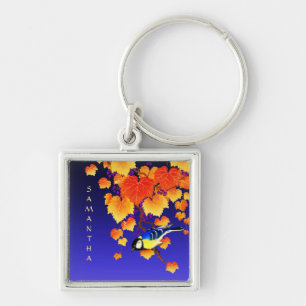 Porte-clés Vigne de raisin d'automne Grand Tit Oiseau Orange
