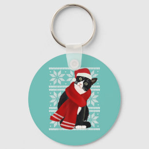 Porte-clés Vilaine Noël Chat noir Santa Hat Scarf Fête