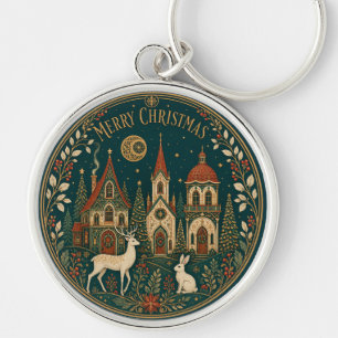 Porte-clés Village de Noël enchanté et doré