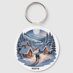 Porte-clés Village d'hiver de Noël rétro personnalisé  90s