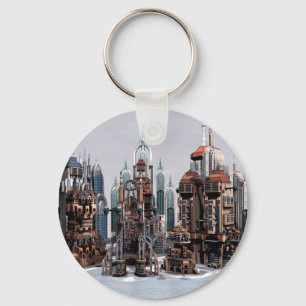 Porte-clés Ville de fantasy futuriste Art de la skyline de sc