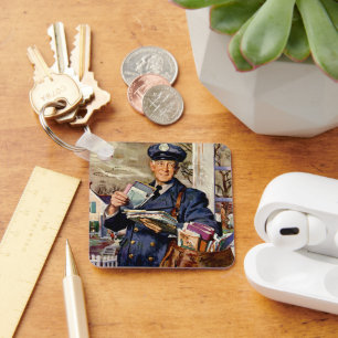 Porte-clés Vintage Business, Mailman Delivering Mail Letters