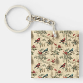 Porte-clés Vintage Christmas Blue Jay Red Mockingbird