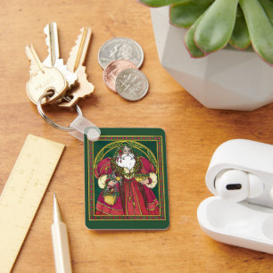 Porte-clés Vintage Christmas, Santa Claus with Holly Leaves