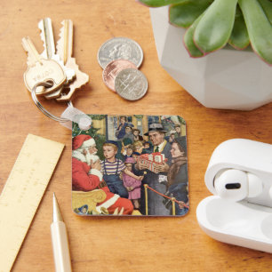 Porte-clés Vintage Christmas Wish, Boy on Santa Claus Lap