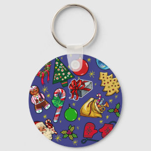 Porte-clés Vintage de Noël rétro couleur bleu rouge vert