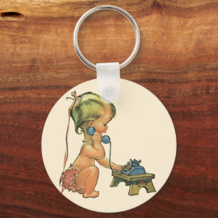 Porte-clés Vintage enfant mignonne blond fille parler sur le 