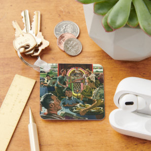 Porte-clés Vintage Family Dinner at a Diner with a Jukebox