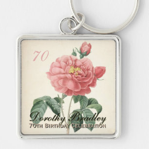 Porte-clés Vintage Fleur Rose 70e fête d'anniversaire SK