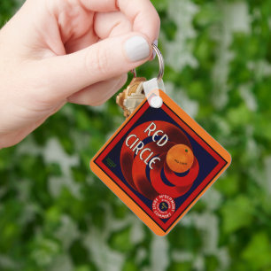 Porte-clés Vintage Fruit Crate Étiquette Art Rouge Cercle Ora
