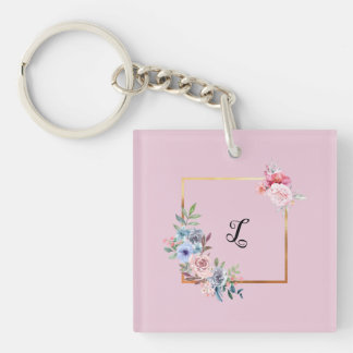 Porte-clés Vintage Golden Multicolore Fleurs Monogramme Texte
