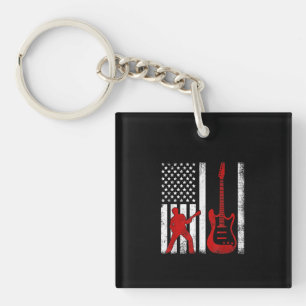 Porte-clés Vintage Guitarist American USA Flag Guitar