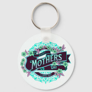 Porte-clés Vintage Joyeuse Fête des Mères Vert Violet Floral