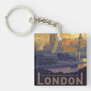 Porte-clés Vintage Londres Big Ben Parlement Thames River