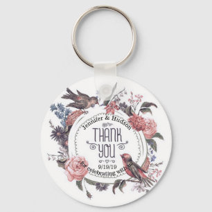 Porte-clés Vintage Love Bird Floral Thank You Wedding Favor
