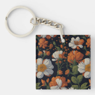 Porte-clés Vintage Orange blanc élégant fleurs rétro