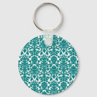 Vintage Orné Floral Turquoise Damask Porte - clé
