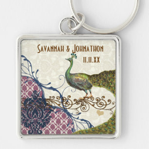 Porte-clés Vintage Peacock Marine Raspberry Damask Porte - cl