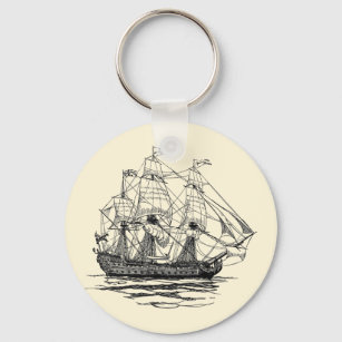 Porte-clés Vintage Pirates Galleon, croquis d'un navire à 74