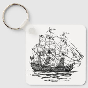 Porte-clés Vintage Pirates Galleon, croquis d'un navire à 74