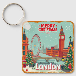 Porte-clés Vintage Retro Joyeux Noël de Londres