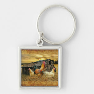Porte-clés Vintage Rooster Hens Rustic Barn Coop