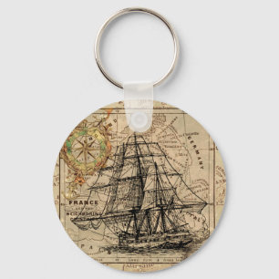 Porte-clés Vintage Sailing Ship and Old European Map