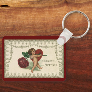 Porte-clés Vintage Victorian Valentine Cherub, Rose et coeur