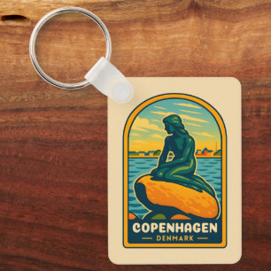 Porte-clés Vintage voyage rétro Copenhague Danemark Sirène