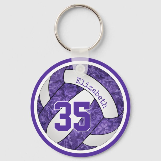 Porte-clés violet blanc personnage filles volleyball équipe c (Recto)