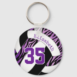 Porte-clés violet noir zèbre rayures accent filles volleyball
