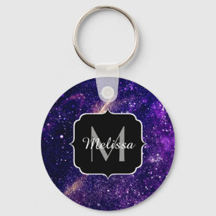 Porte-clés Violet violet galaxie abstraite Monogramme personn