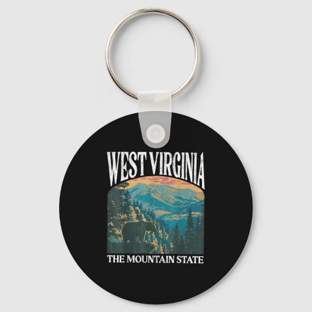Porte-clés Virginie-Occidentale Retro Bear Mountain Graphic (Recto)
