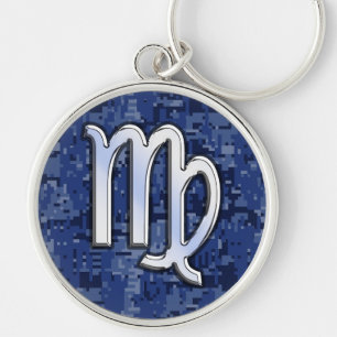Porte-clés Virgo Zodiac Sign on Marine Blue Digital Camo Deco
