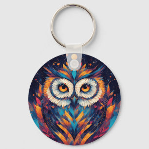 Porte-clés Visage de hibou géométrique coloré