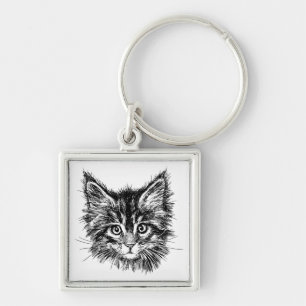 Porte-clés Visage de Kitten noir et blanc